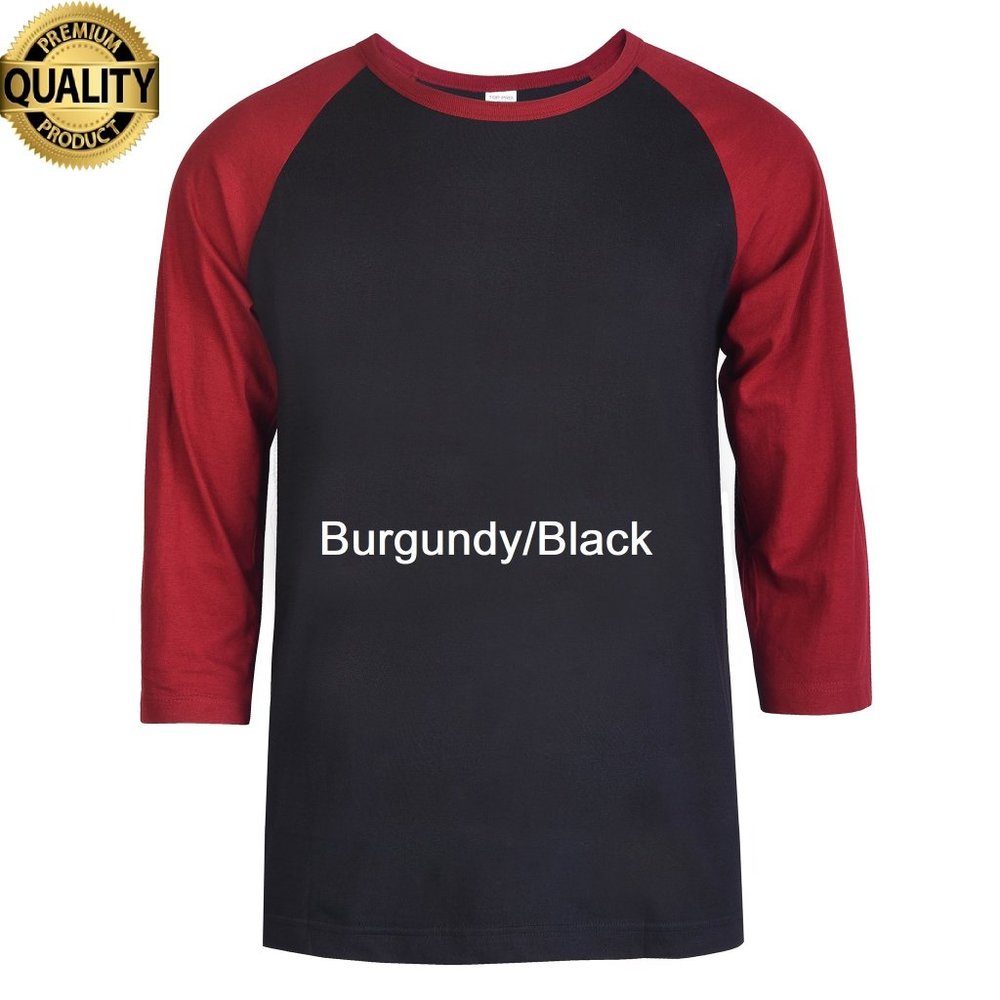 Men's New Baseball T-Shirt Cotton Raglan 3/4 Sleev